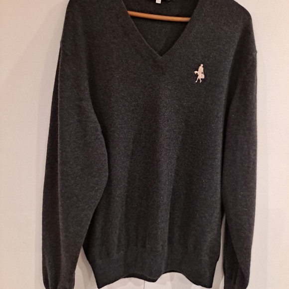 Peter Millar 100% Pure Cashmere Grayish Embroidered V-NeckXL Sweater